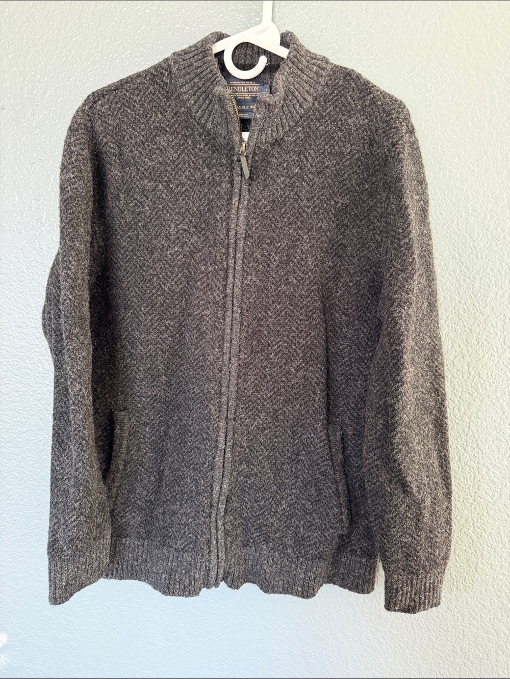 Pendleton Men’s Charcoal Zip-Up Wool Cardigan side large